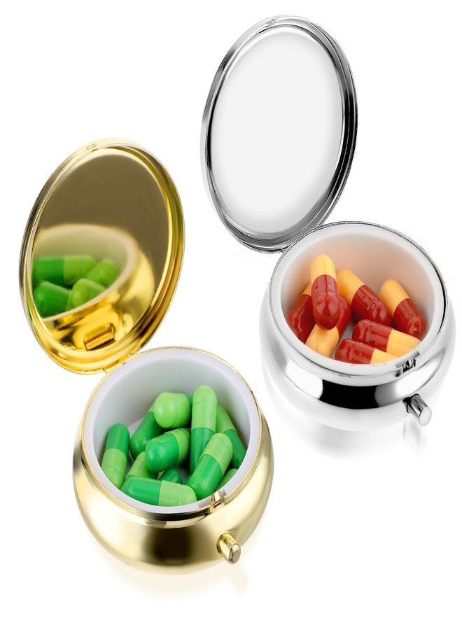 WY LIGHTING LEVEL 2Pcs Pill Box Small Pill Case for Purse or Pocket, Portable Cute Pill Container Metal Pill Box Decorative Medicine, Vitamin, Fish Oil and Supplements Holder Organizer (Silver&Gold) - Image 3